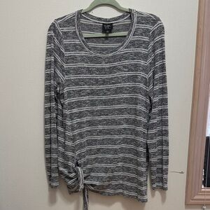 Striped Long Sleeve Top with Tie Detail